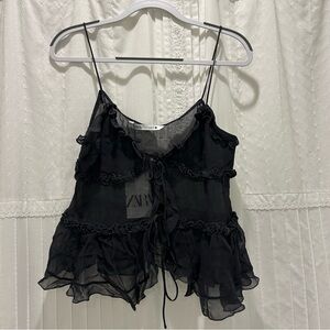 Zara Black Sheer Ruffle Top